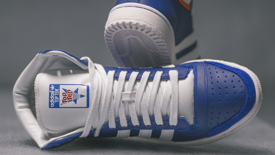 adidas Top Ten Hi in Blue, White, and 