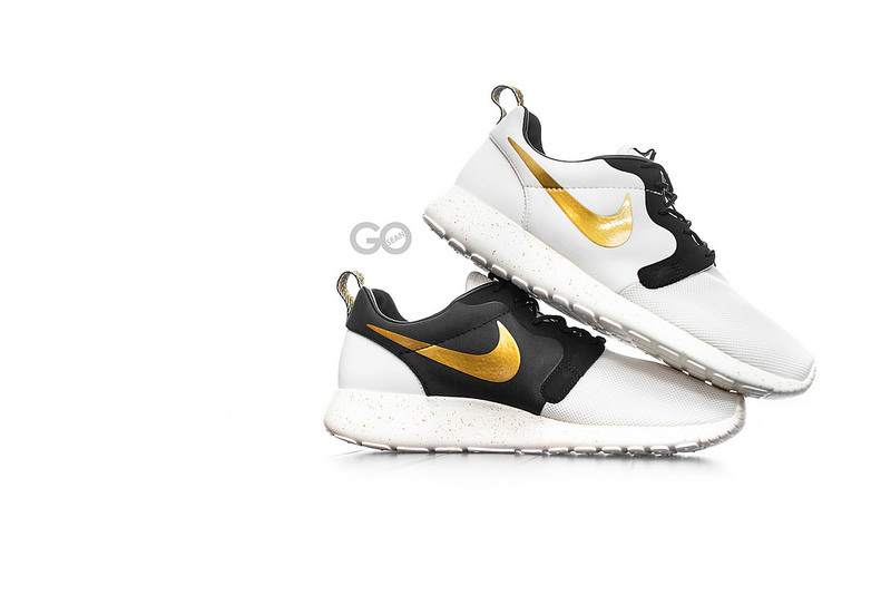 nike roshe run white and gold