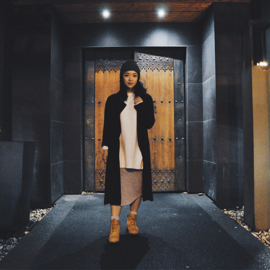 Anna Bediones @atothebed in Timberland 6in Classic Boots and a dress