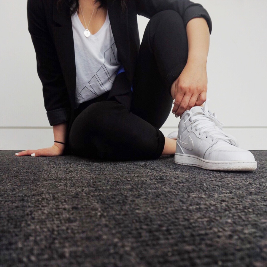 @atothebed in the Air Jordan 1 Mid and Nike Signal Tank