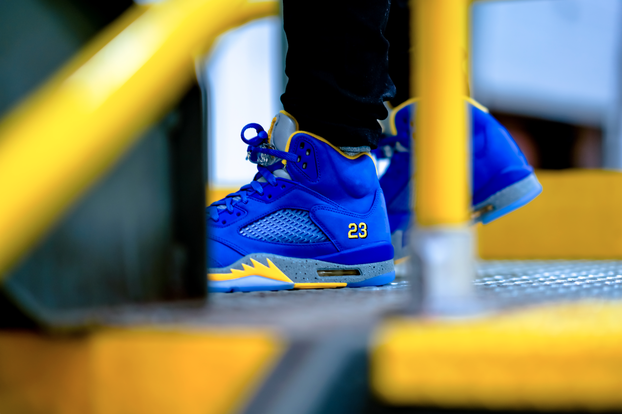 blue and yellow jordan 5 2019