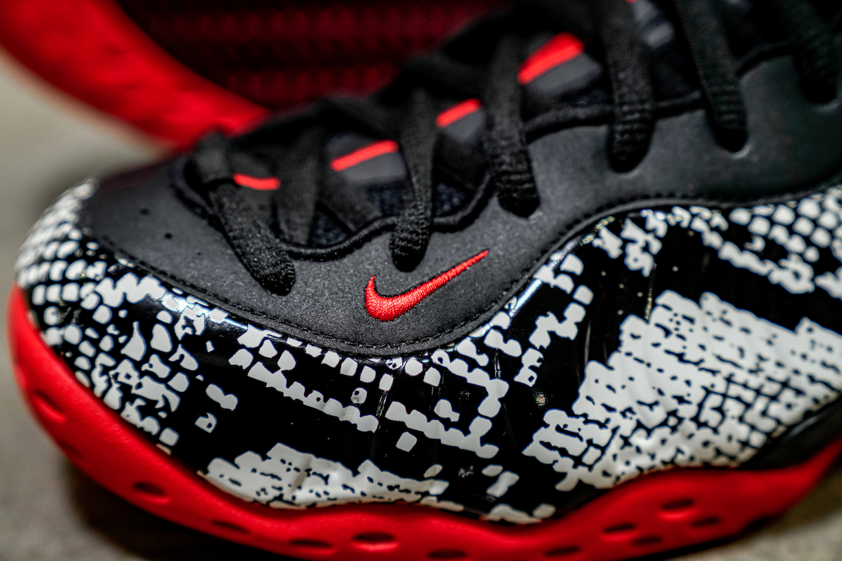 red black and white snakeskin foamposites