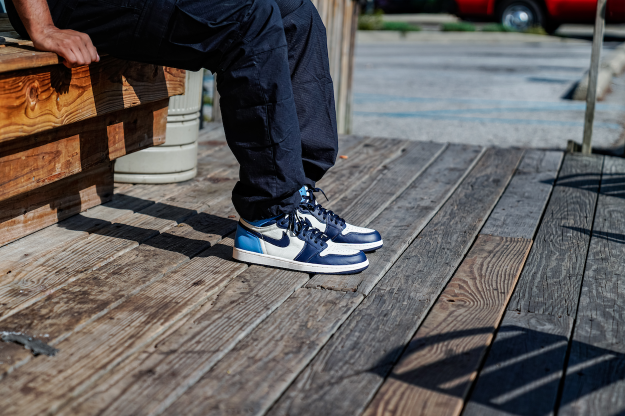 jordan 1 obsidian unc on feet