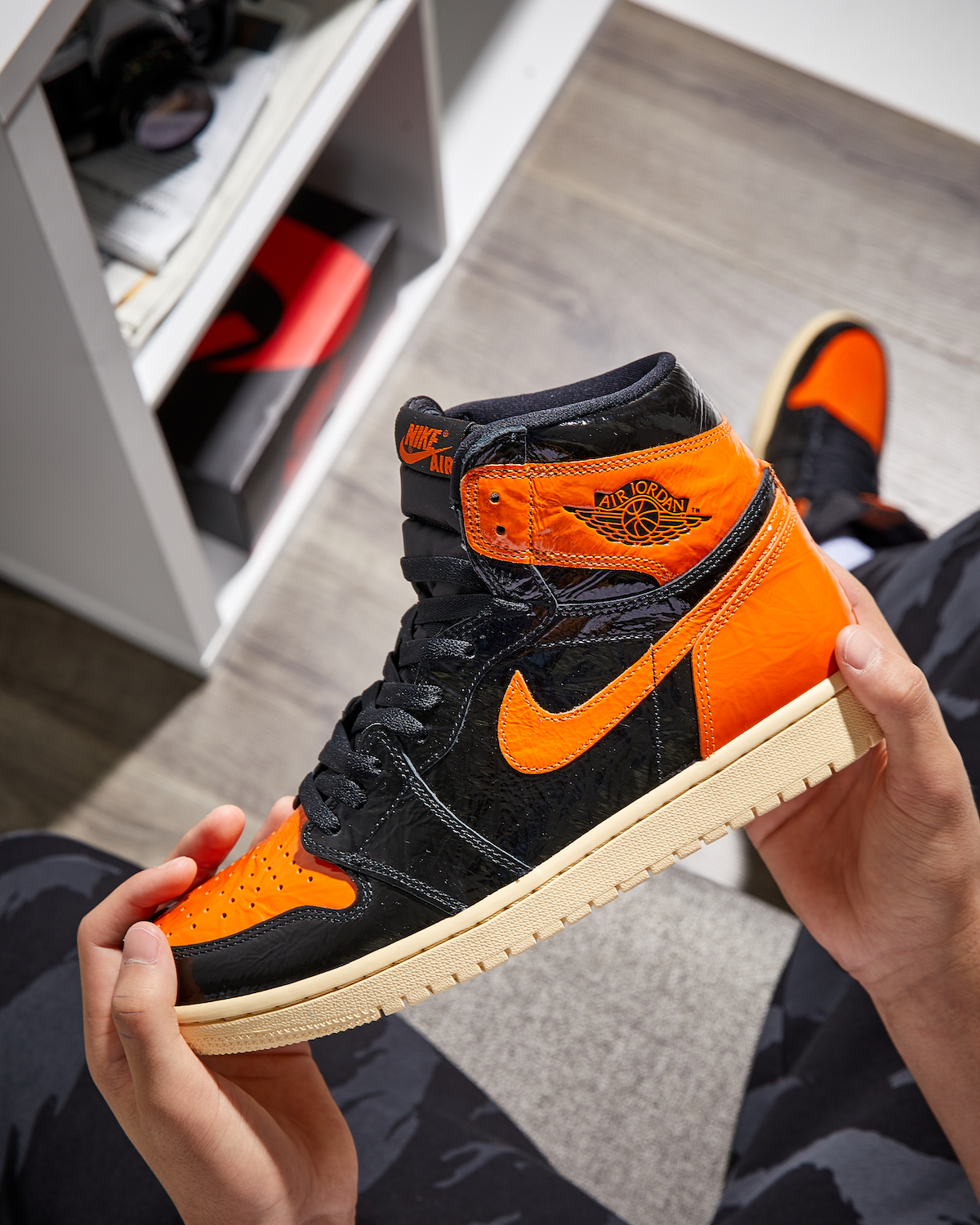 Air Jordan Retro 1 OG Black Orange Shattered Backboard Finish Line