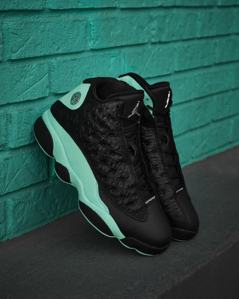 jordan 13 black island green