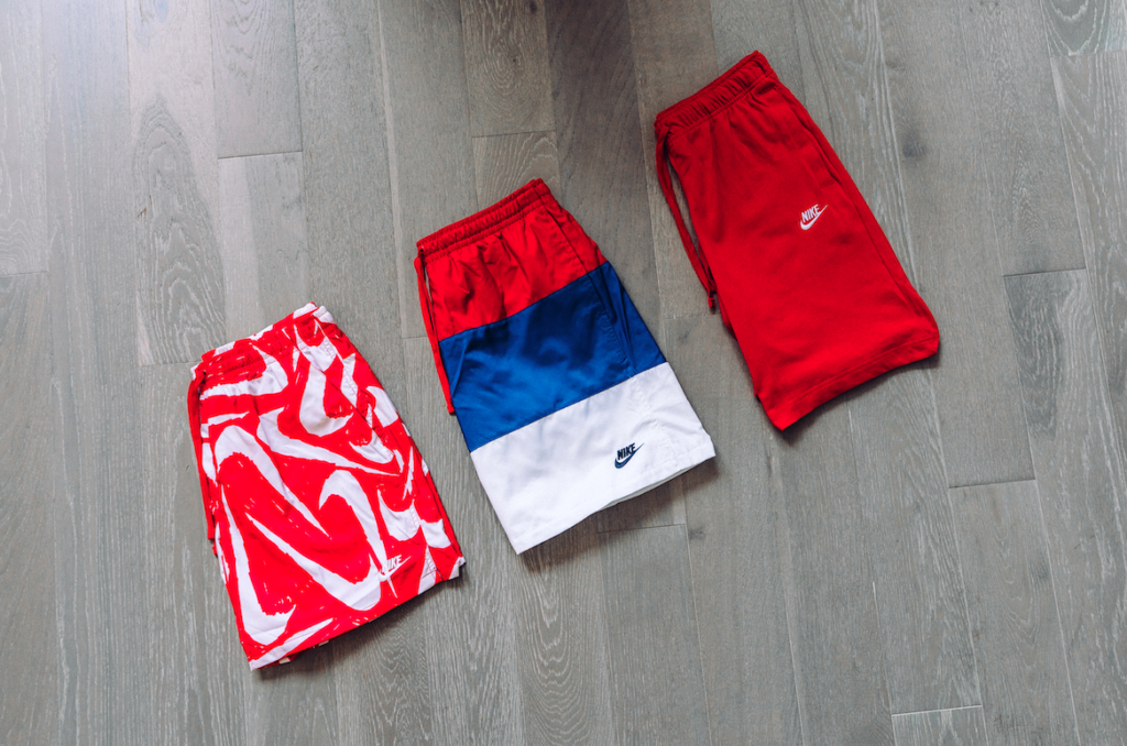 blue red and white nike shorts